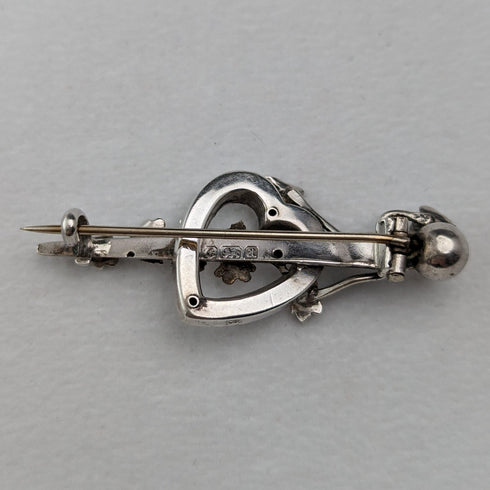 1900 British Antique Sterling Silver Open Heart & Plant Brooch Barker Brothers